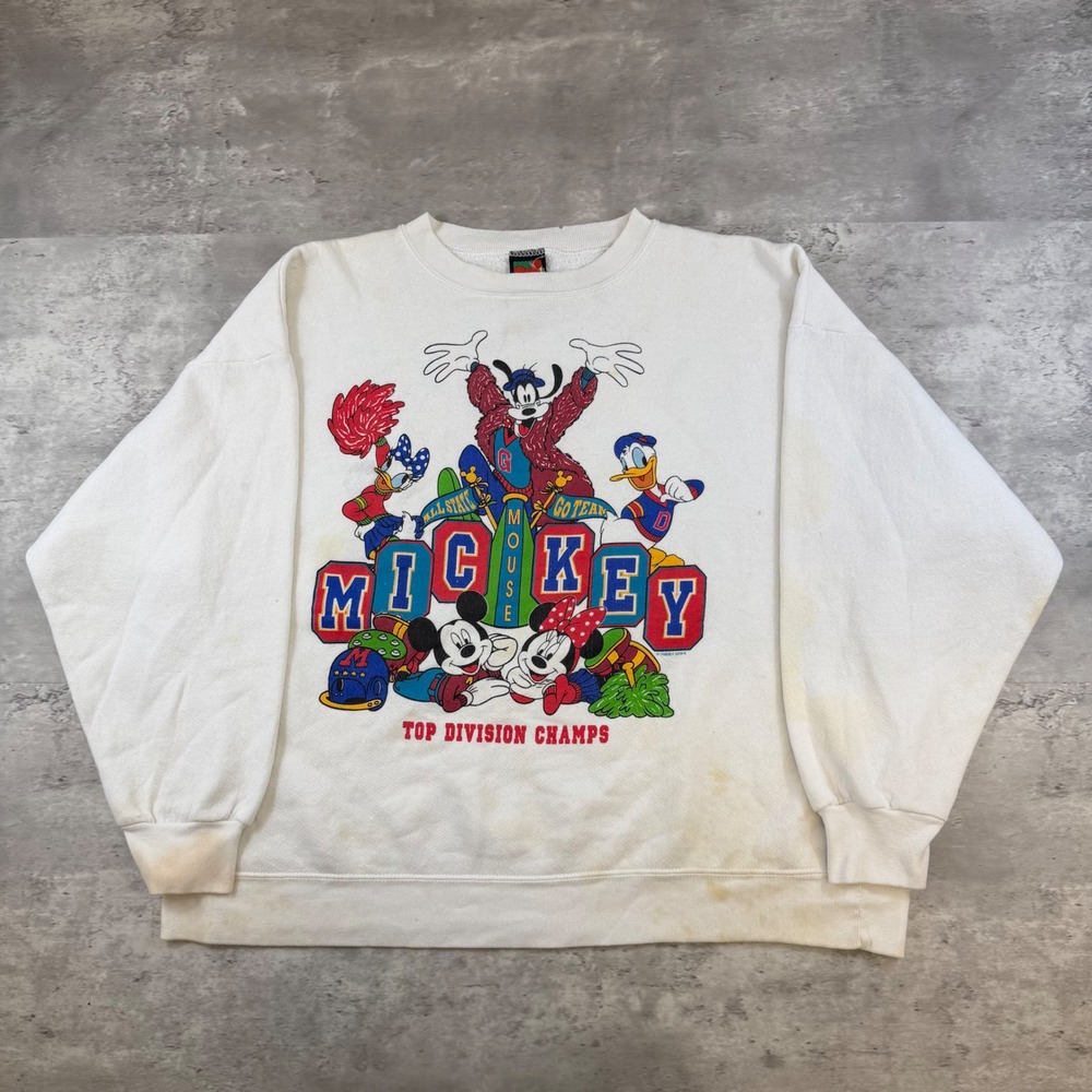 Vintage Mickey Unlimited Disney Top Division Champs Sweatshirt White L 90s USA